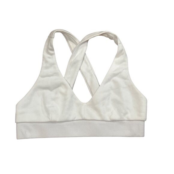 V-Neck Cross Back Bra In French Terry By Carbon38 White L - Picture 1 of 5